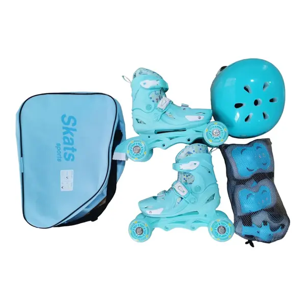 Role reglabile 2 in 1 cu protectii complete ( marime S ) - Model Panda Aqua