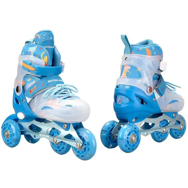 Role reglabile, Action One, Dinosaur, roti luminoase din silicon, sina aluminiu, M (33-37), Blue