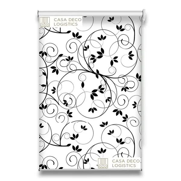 Roletă textilă Floral 8018 alb-negru cu model floral abstract