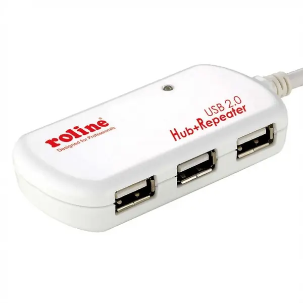 Roline Cablu prelungitor USB 2.0 activ 4 porturi cu repeater 12m, Roline 12.04.1085
