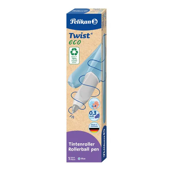 Roller Twist Eco + rezerva, 0.3mm, grip ergonomic, ambidextru, Pelikan, albastru deschis