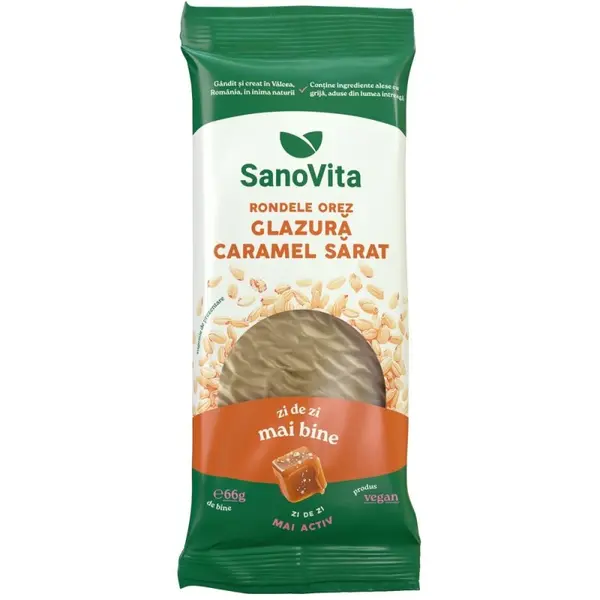 Rondele din Orez cu Glazura Caramel Sarat, Sanovita, 66 g