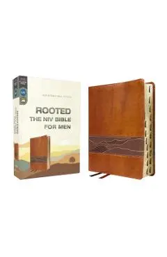 Rooted: The NIV Bible for Men, Leathersoft, Brown, Thumb Indexed, Comfort Print - Livingstone Corporation