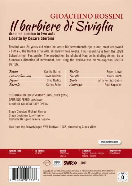 Rossini: Il Barbiere Di Siviglia (DVD) | Cecilia Bartoli, David Kuebler, Gino Quilico, Carlos Feller, Stuttgart Radio Symphony Orchestra, Gabriele Ferro