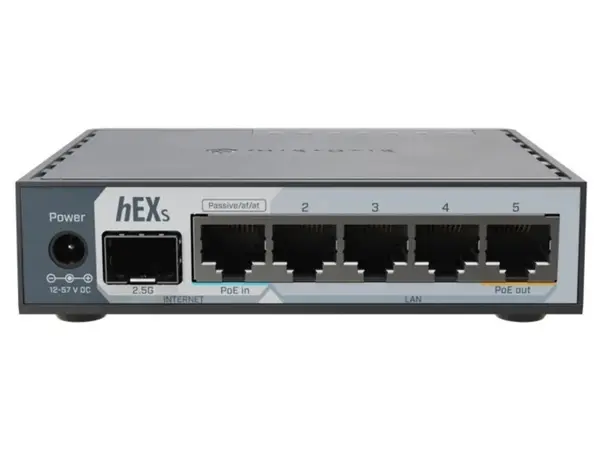 Router pentru retele cablate MikroTik hEX S (2025) E60iUGS, 5xRJ45, 1xSFP 2.5G, PoE in, PoE out, USB 3.0, 512 MB RAM, CPU dual-core