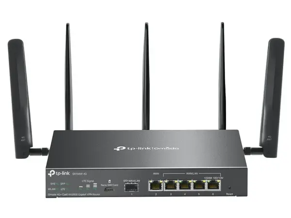 Router VPN Gigabit Omada 4G, Cat6 AX3000, Tp-Link ER706W-4G, Wi-Fi 6, 6 porturi Gigabit, 5GHz, 5 antene detasabile, slot Nano SIM