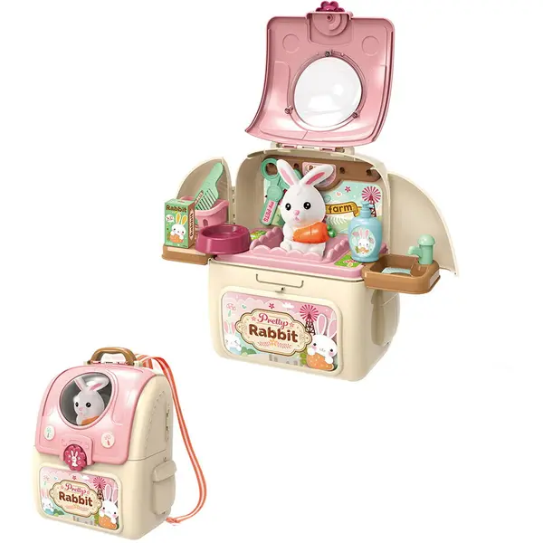 Rovo Jucarie 2 in 1 Set ghiozdan Rovo 968, Iepuras, Accesorii incluse