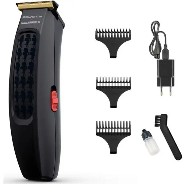 Rowenta Aparat de tuns Rowenta x Karl Lagerfeld Cut & Style TN182LF0, 6500 rpm, lame din inox, autonomie 90 minute, Negru & Rosu