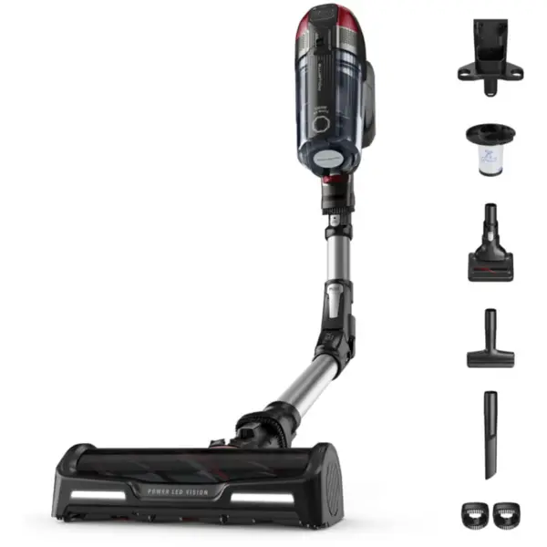 Rowenta Aspirator vertical Rowenta X-Force Flex 12.60 RH98A7WO, 320W, 25.2V, capacitate praf 0.9L, autonomie 45 minute, perie animal turbo, Gri/Rosu
