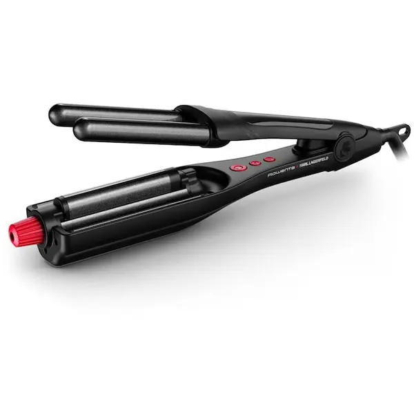 Rowenta Ondulator par Rowenta x Karl Lagerfeld Waves Addict CF471LF0, 4 trepte de ondulare, invelis ceramic, 6 trepte de temperatura 120° - 210°, negru/rosu