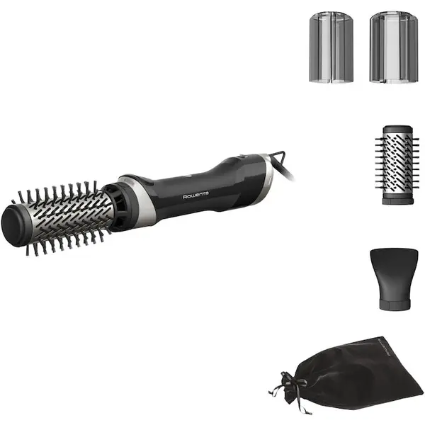Rowenta Perie rotativa cu aer cald Rowenta Brush Activ UB9530F0, 1000W, 2 trepte de viteza/temperatura, 2 perii rotative 40/50mm, concentrator aer, husa inclusa, functie jet de aer rece, generator de ioni, invelis ceramic, negru & argintiu