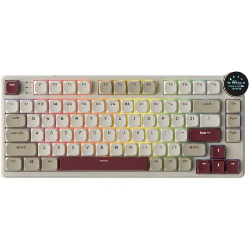 ROYAL KLUDGE Tastatura Gaming Royal Kludge N80, Red Switch, iluminare RGB, Wired, Wireless 2.4Gzh, Bluetooth (Crem/Visiniu)