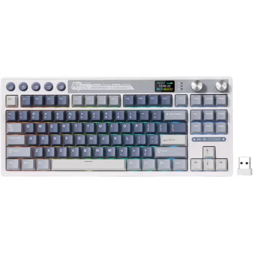 ROYAL KLUDGE Tastatura Gaming Royal Kludge RK-M87, Cream Switch, iluminare RGB, Wired, Wireless 2.4Ghz, Bluetooth (Albastru/Gri)