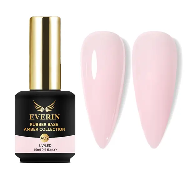 Rubber Base Everin Amber Collection 12 – Bază rubber Roz Pal Lăptos, HEMA & TPO Free, 15ml