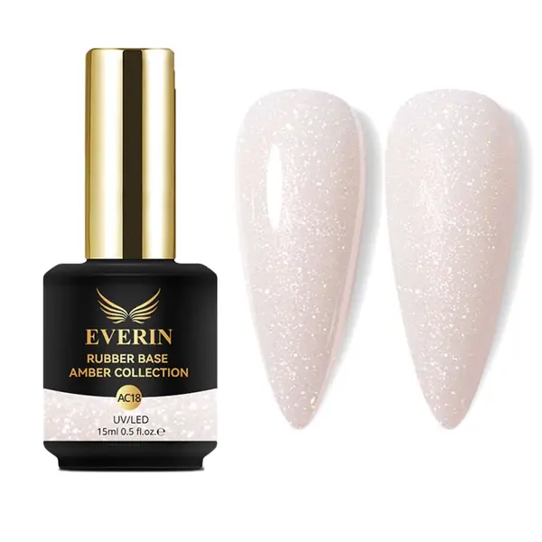Rubber Base Everin Amber Collection 18 TPO Free - Baza Alb-Laptos cu Sclipici Fin
