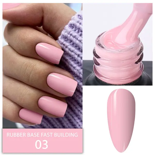 Rubber Base Everin Fast Building 03 – Bază rubber Roz Natural Cald, HEMA & TPO Free, 15ml