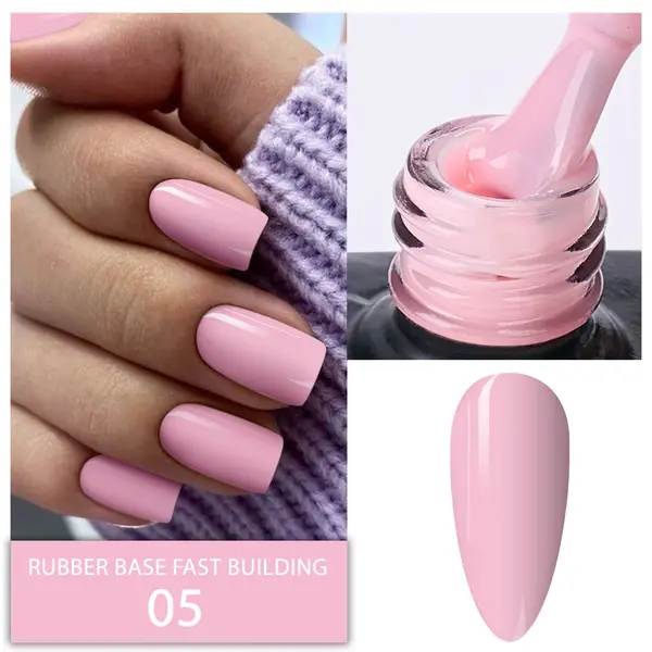 Rubber Base Everin Fast Building 05 – Bază rubber Roz Pudrat Elegant, HEMA & TPO Free, 15ml