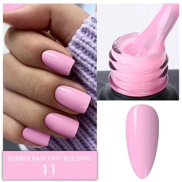 Rubber Base Everin Fast Building 11 – Bază rubber Baby Pink, HEMA & TPO Free, 15ml
