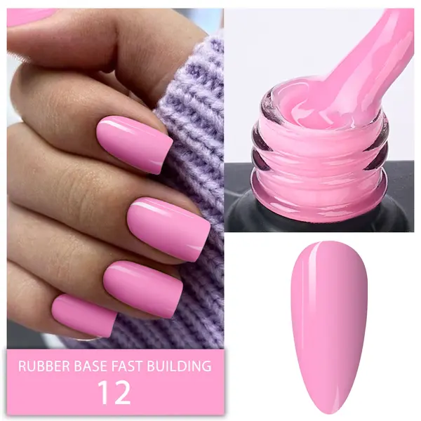Rubber Base Everin Fast Building 12 – Bază rubber Pink Candy, HEMA & TPO Free, 15ml