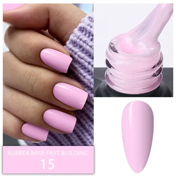 Rubber Base Everin Fast Building 15 – Bază rubber Baby Pink, HEMA & TPO Free, 15ml