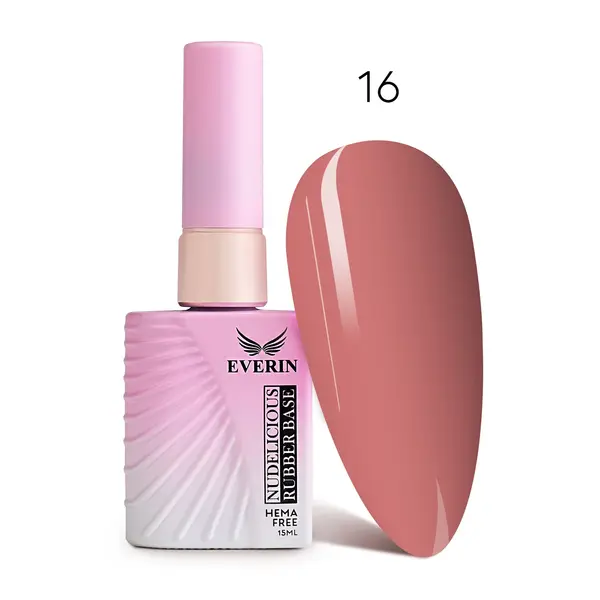 Rubber Base Everin Nudelicious 16 – Bază rubber Nude Roz-Cald, HEMA & TPO Free, 15ml