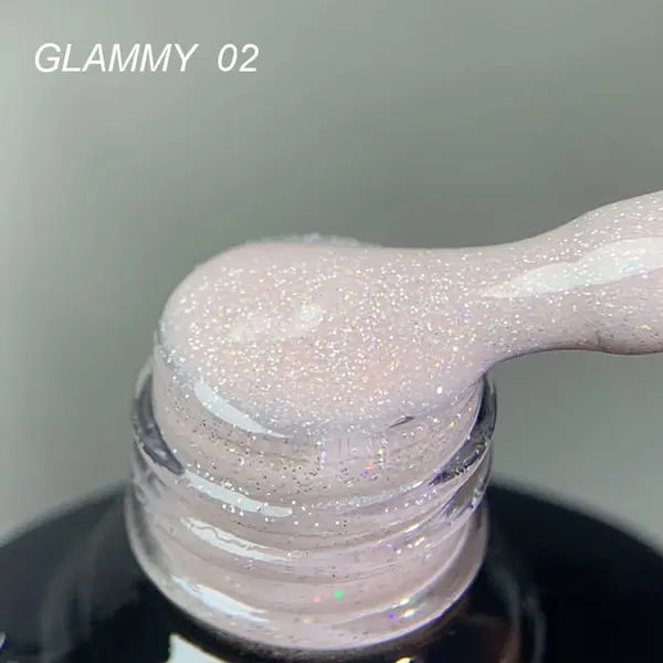 Rubber Base Everin Soo Glammy 02 – Bază rubber Roz Pudrat cu Sclipici Argintiu Holografic, HEMA & TPO Free, 12ml