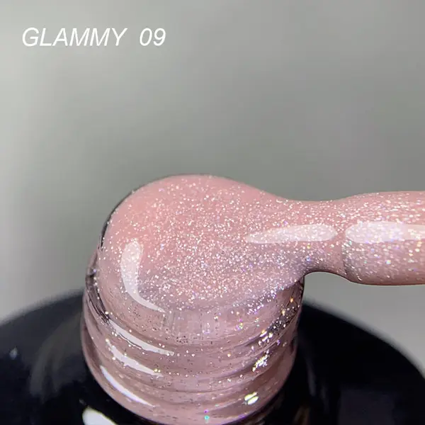Rubber Base Everin Soo Glammy 09 – Bază rubber Nude-Roz Pudrat cu Sclipici Holografic Fin, HEMA & TPO Free, 12ml
