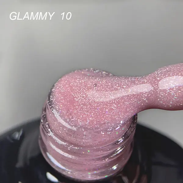 Rubber Base Everin Soo Glammy 10 – Bază rubber Roz Mauve cu Sclipici Holografic Fin, HEMA & TPO Free, 12ml