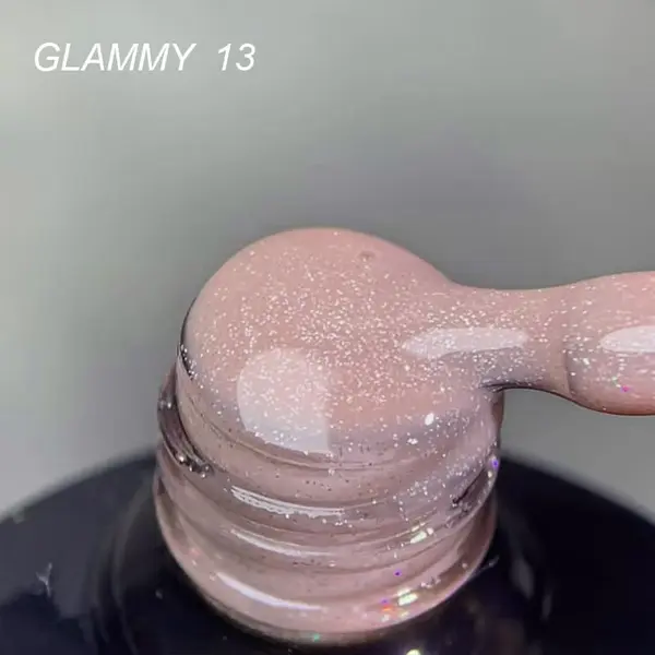 Rubber Base Everin Soo Glammy 13 – Bază rubber Bej-Roz Nude cu Sclipici Holografic Fin, HEMA & TPO Free, 12ml