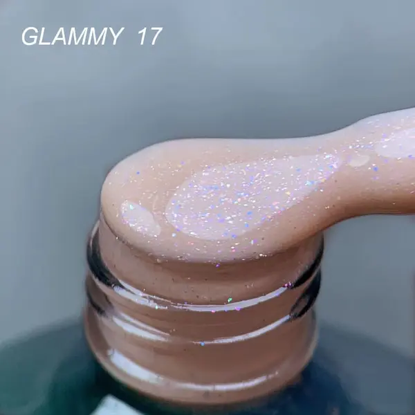 Rubber Base Everin Soo Glammy 17 – Bază rubber Nude Caramel cu Sclipici Holografic Fin, HEMA & TPO Free, 12ml