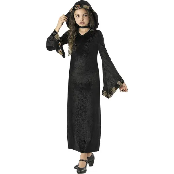 Rubies Costum de carnaval Rubies Midnight Priestess Vampire Costume Girl, Rochie cu gluga, Negru