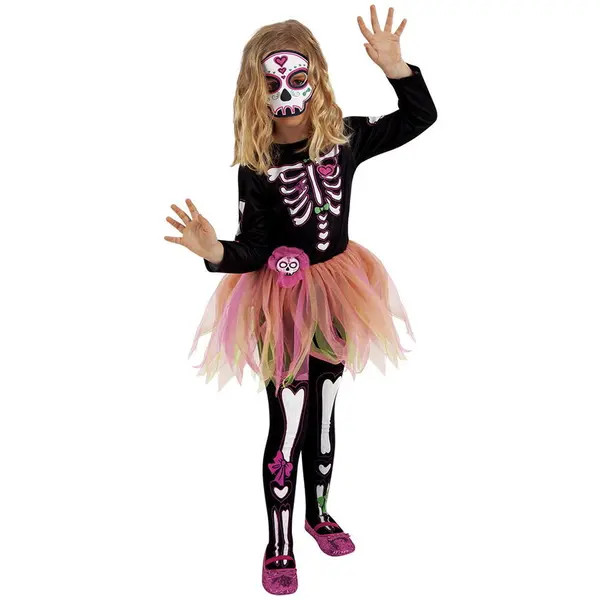 Rubies Costum de carnaval Rubies Skeleton Girl Costume, pentru fetite, tema schelet, poliester