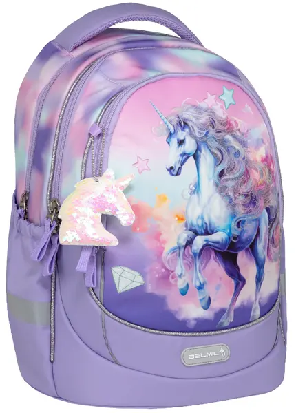 Rucsac cu fund dur Belmil - Bright Rainbow Unicorn, 2 compartimente