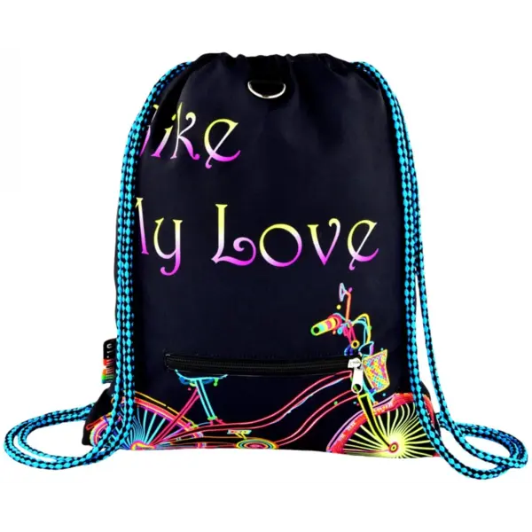 Rucsac cu snur pentru copii Bike, poliester, negru, 42x32 cm