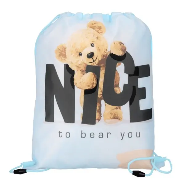 Rucsac cu snur pentru copii, imprimeu Bear, blue, 38x33 cm