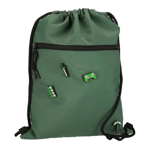 Rucsac cu snur pentru copii, imprimeu Starpak Pins Games, verde, 38x33 cm