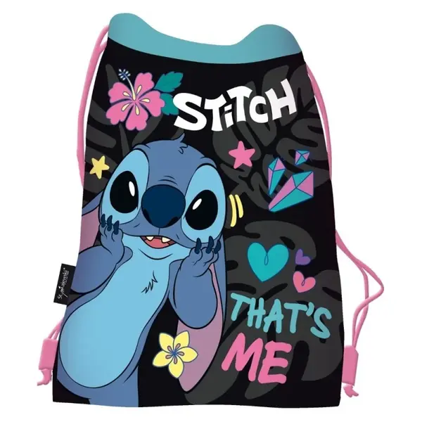 Rucsac cu snur pentru copii, imprimeu Stitch, 38x33 cm