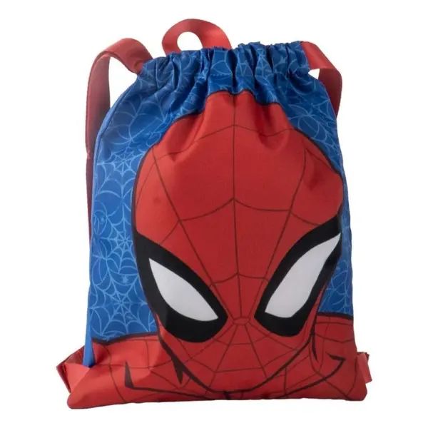 Rucsac cu snur pentru copii Spiderman, albastru cu rosu, 27x33 cm
