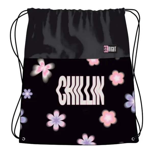 Rucsac cu snur pentru copii St. Right Flower Mood, negru, 38x33 cm