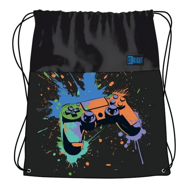 Rucsac cu snur pentru copii St. Right Game Controller Splash, negru, 38x33 cm