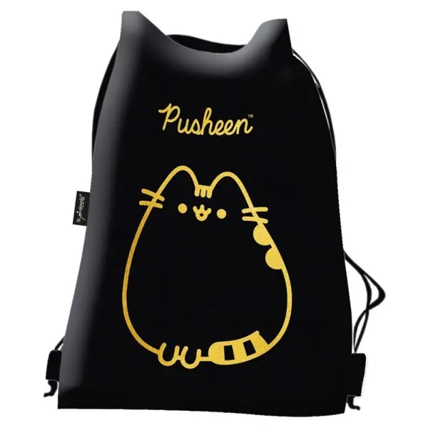 Rucsac cu snur pentru copii St. Right Pusheen, negru, 38x33 cm