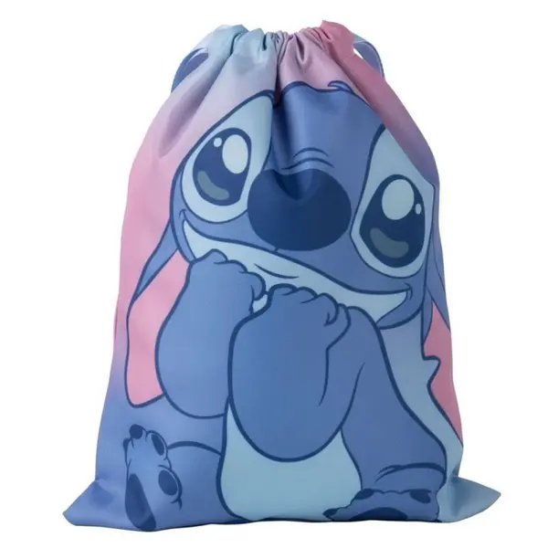 Rucsac cu snur pentru copii Stitch, albastru cu roz, 27x33 cm