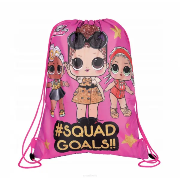 Rucsac cu snur pentru fetite LOL, poliester, roz, 42x32 cm