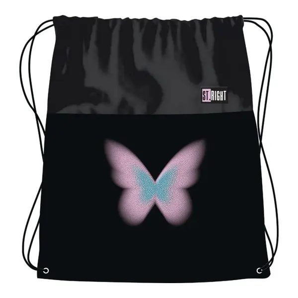 Rucsac cu snur pentru fetite St. Right Pink Pastel Butterfly, 38x33 cm
