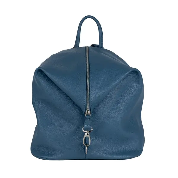 Rucsac damă din piele naturala albastru deschis Zip and Glow