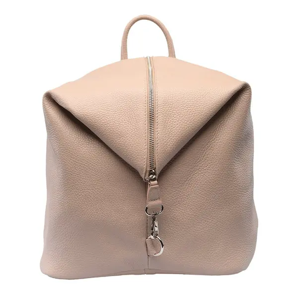 Rucsac damă din piele naturala roz pal Zip and Glow