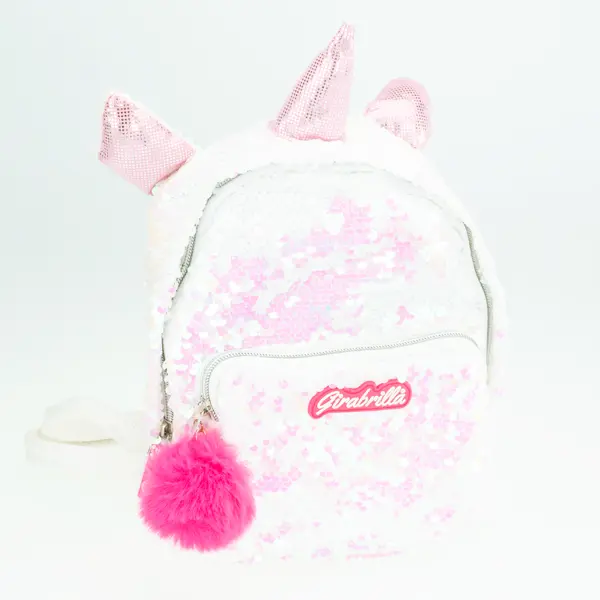 Rucsac fetita Girabrilla - model Unicorn cu paiete reversibile, bretele reglabile si buzunar frontal roz