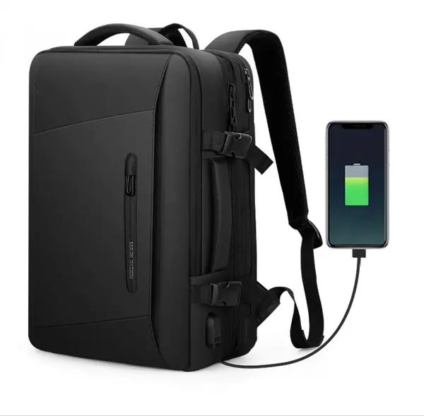 Rucsac/Ghiozdan Mark Ryden pentru laptop 17.3 inch, extensibil 39L, pelerina impermeabila inclusa, port USB, full impermeabil, sistem antifurt, unisex, spatios, calatorie sau servici, negru