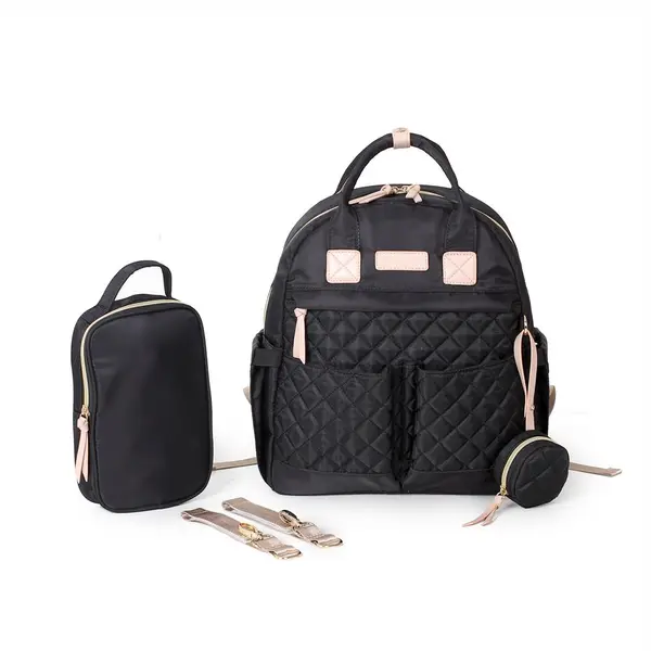 Rucsac/Ghiozdan, multifunctional pentru mamici, 3 modalitati de purtare, 12 buzunare, spatios, atasabil la carucior, saltea pliabila, buzunare termoizolante, buzunar detasabil pentru biberon/suzeta/chei, negru