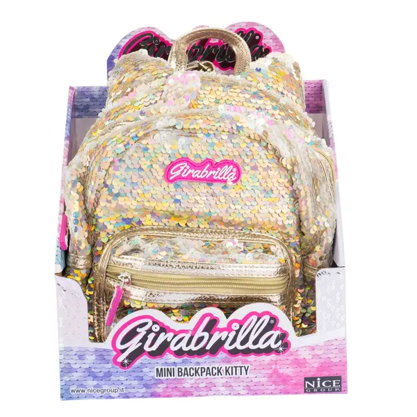 Rucsac mini Girabrilla Kitty - model Pisicuta cu paiete reversibile gold